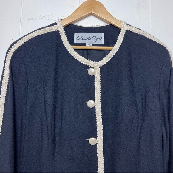 Vintage 80s Black & Cream Braid Pearl Button Cropped Jacket Women’s Size Large - Picture 9 of 12